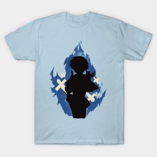 Seika Lamprogue Fire Aura with His Shikigami from The Reincarnation of the Strongest Exorcist in Another World or Saikyou Onmyouji no Isekai Tenseiki in Cool Simple Silhouette T-Shirt